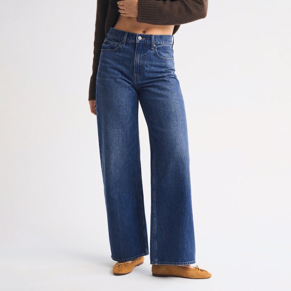 Abercrombie High Rise Wide Leg Jeans Medium Dark Size 27 NEW NWT